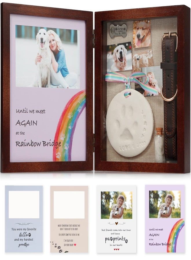 JupDec Dog Memorial Gifts Pet Shadow Box Wooden Picture Frame with Paw Print Keepsake for Loss of Dog & Cat Remembrance Sympathy Deep Display Case for Collar and Hair (Brown) - Image 1